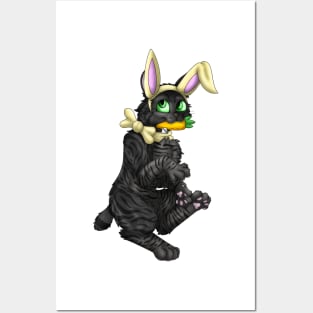 Bobtail BunnyCat: Black Tabby (Yellow) Posters and Art